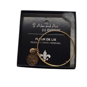 Alex And Ani Gold-Tone Fleur De Lis Charm Bangle Bracelet With Box